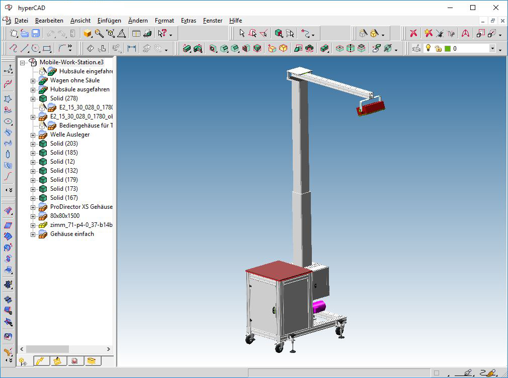 Technische Zeichnung einer mobilen Werkbank - CAD Konstruktion Dienstleistung von MAICON